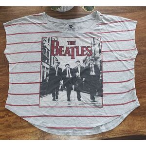 The Beatles T shirt @2012 Apple Corps Ltd. Size XL (15-17) Grey red striped slee